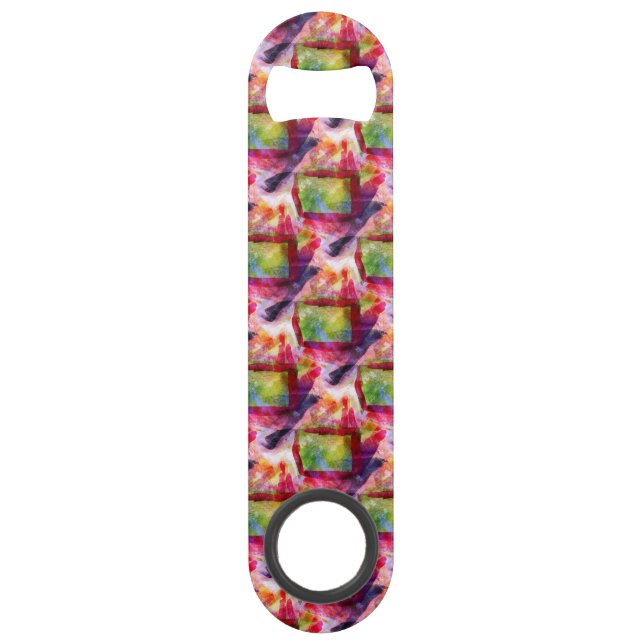 Abrebotellas De Bar Papel pintado verde, rojo abstracto (Anverso)