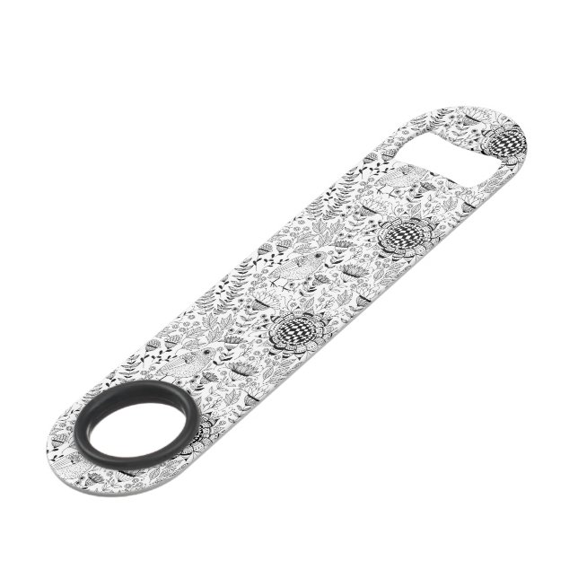 Abrebotellas De Bar Patrón de doodle de aves y flores (Ángulo frontal)