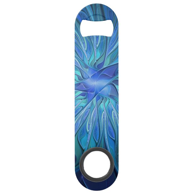 Abrebotellas De Bar Patrón de fantasía de flor azul, arte fractal abst (Anverso)