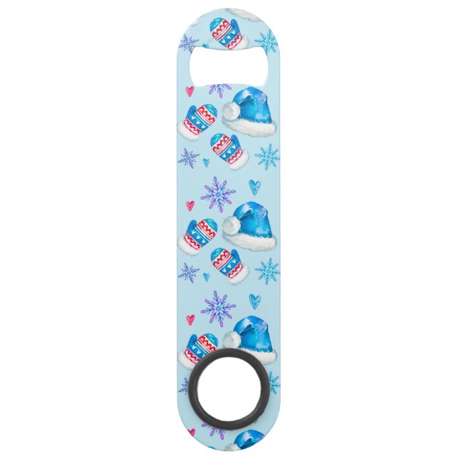 Abrebotellas De Bar Patrón de Santa Navidades y Copos de Nieve (Anverso)