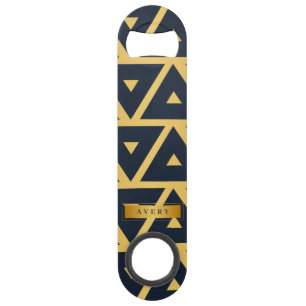 Abrebotellas De Bar Patrón geométrico personalizado de oro azul