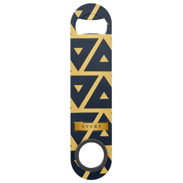 Abrebotellas De Bar Patrón geométrico personalizado de oro azul (Anverso)