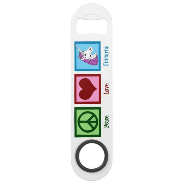 Abrebotellas De Bar Peace Love Unicornios (Anverso)