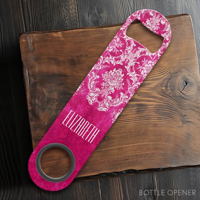 Abrebotellas De Bar Personalizado de patrón de Damasco de Grunge Rosad (Custom Bar Key)