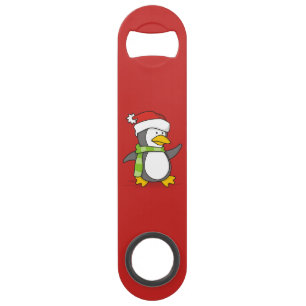 Abrebotellas De Bar Pingüino navidad caminando sobre la nieve