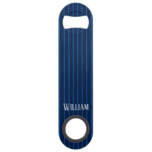 Abrebotellas De Bar Pinstripes azul marino personalizadas (Anverso)