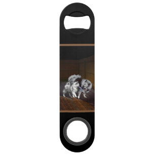Abrebotellas De Bar Pintado Keeshond Playtime - Arte Perro Original.