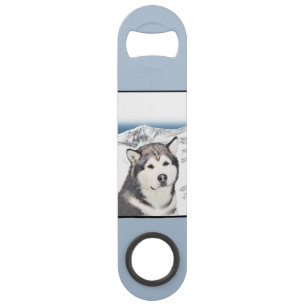 Abrebotellas De Bar Pintura de Malamute de Alaska - Arte de Perro Orig