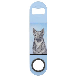 Abrebotellas De Bar Pintura de Vallhund Sueca - Arte Perro Original Cu