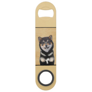 Abrebotellas De Bar Pintura Shiba Inu (Negro y Tan) - Arte de perro