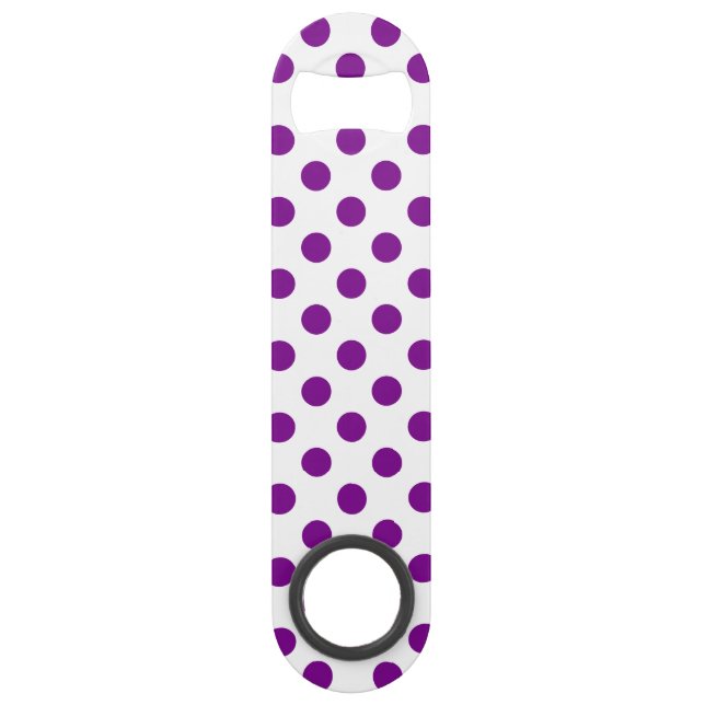 Abrebotellas De Bar Puntos de polka morado y blanco (Anverso)