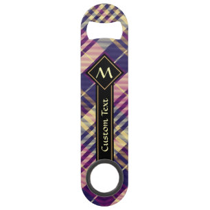 Abrebotellas De Bar Púrpura, dorada y azul Tartán
