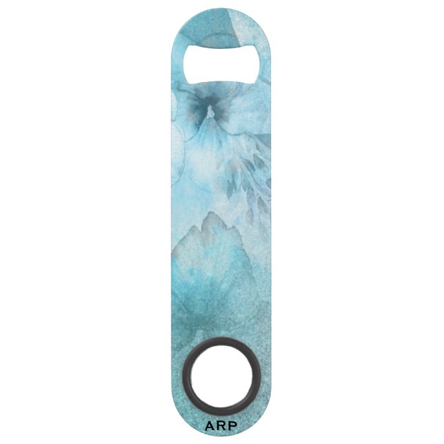 Abrebotellas De Bar *~* Purpurina de color turquesa floral acuarela ce (Anverso)