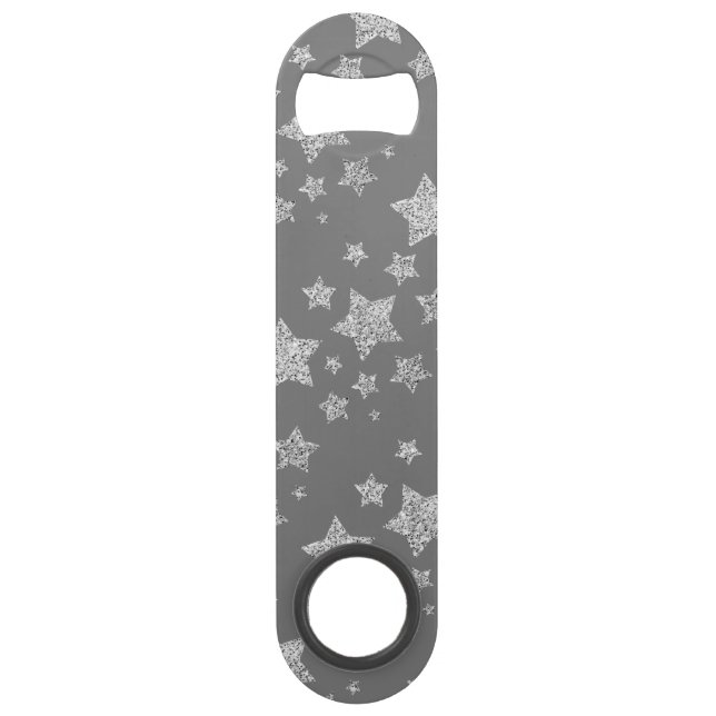 Abrebotellas De Bar Purpurina plateado chispa Estrellas patrón gris cl (Anverso)