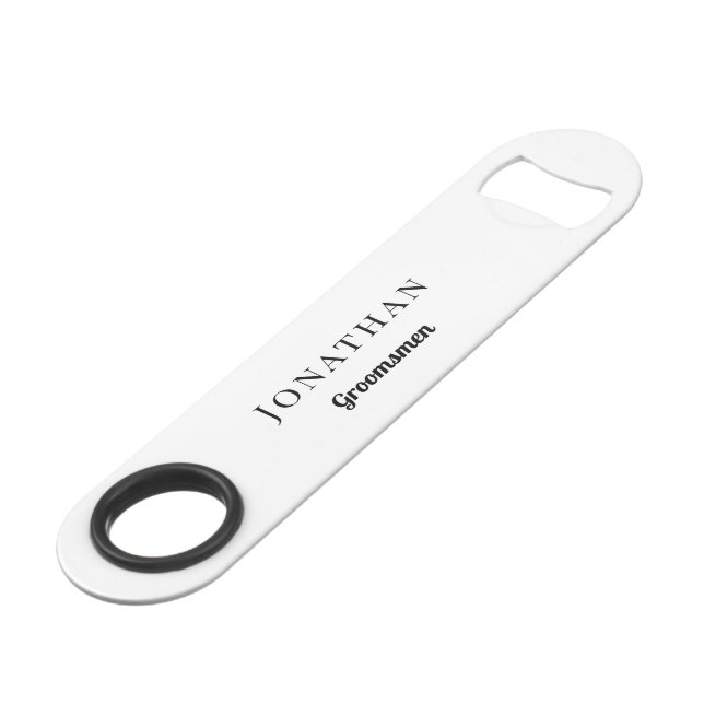 Abrebotellas De Bar Regalo Groomsman Boda de monograma negro personali (Ángulo frontal)