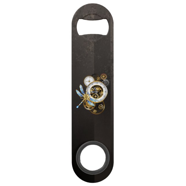 Abrebotellas De Bar Reloj de vapor con libélula mecánica (Anverso)