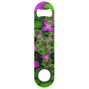 Abrebotellas De Bar Resumen moderno Flores fractales de color verde ne