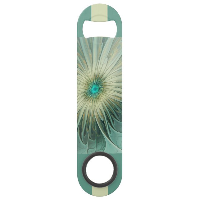 Abrebotellas De Bar Resumen Sage Green Fantasy Flower Fractal Art (Anverso)