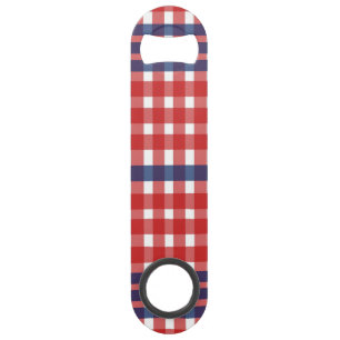 Abrebotellas De Bar Rojo blanco y azul Gingham Plaid