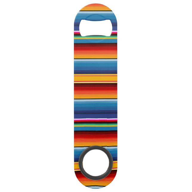 Abrebotellas De Bar Sarape rojo mexicano de oro azul (Anverso)