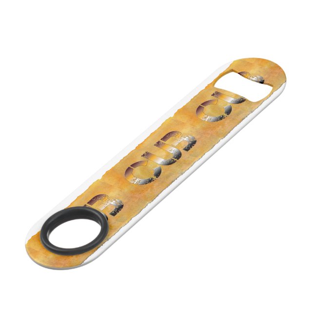 Abrebotellas De Bar SlipperyJoe's cub word naranja-tonos marrones pro (Ángulo frontal)