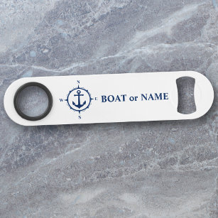 Abrebotellas De Bar Su barco o su nombre marca de brújula náutica blan