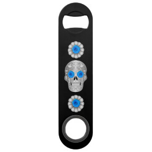Abrebotellas De Bar Tecla de barra cromada Calavera (Rosa azul)