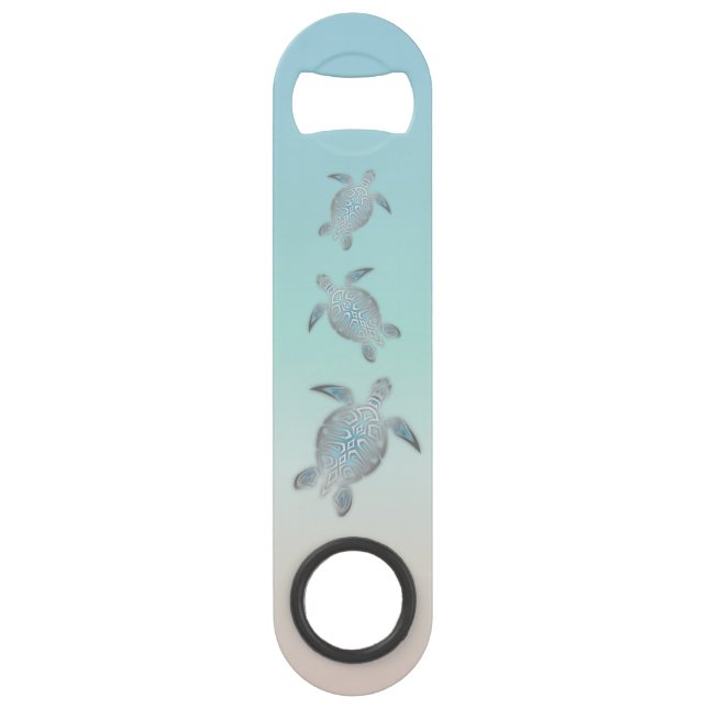 Abrebotellas De Bar Tortugas de mar de plata Turquesa Marítimo Náutico (Anverso)