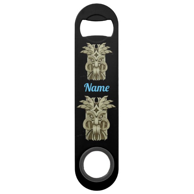 Abrebotellas De Bar Trueno de escultura tiki tallada (Anverso)