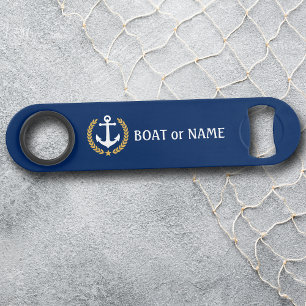 Abrebotellas De Bar Your Boat Name Anchor Gold Style Laurel Blue