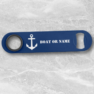 Abrebotellas De Bar Your Boat or Name Nautical Anchor White Navy Blue