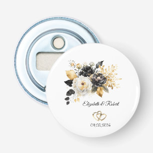 Abrebotellas de boda con flores blancas y doradas 