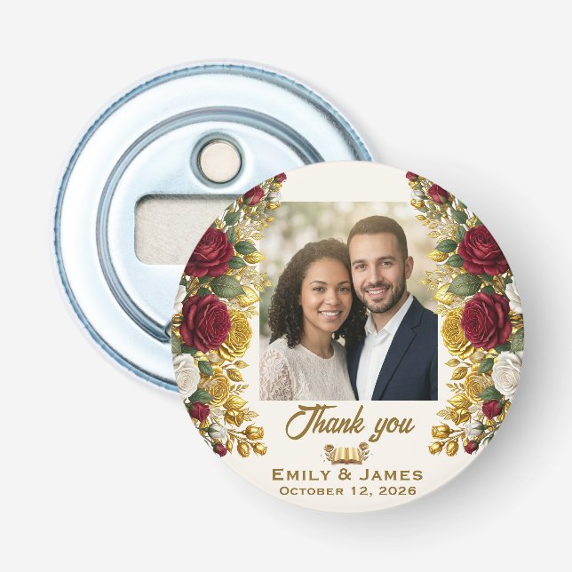 Abrebotellas de boda con foto de rosa de Nueva Yor (Anverso)