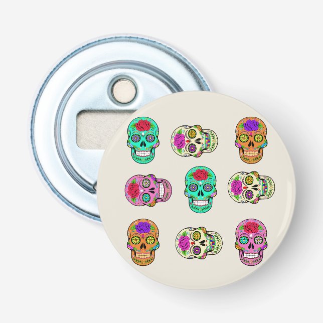 Abrebotellas de botón de Calaveras de Azúcar (Anverso)