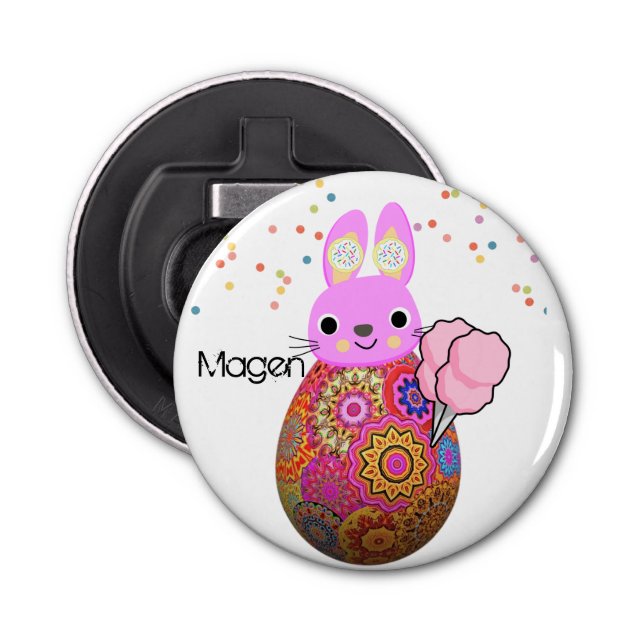 Abrebotellas de botón Helado de conejo rosa (Anverso)