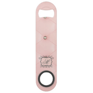 Abrebotellas de cuero copetudo rosado de Bling del