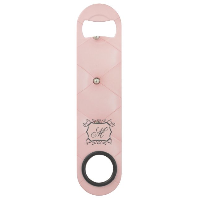 Abrebotellas de cuero copetudo rosado de Bling del (Anverso)