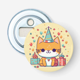 Abrebotellas de cumpleaños de gato de fiesta lindo