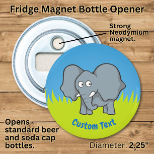 Abrebotellas de elefante gris de dibujos animados