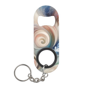 Abrebotellas De Llavero Acuarela Fantasía Pastel Floral Azul & Crema