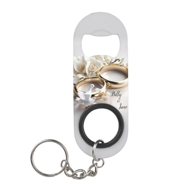 Abrebotellas De Llavero Anillos de boda con paloma (Anverso)
