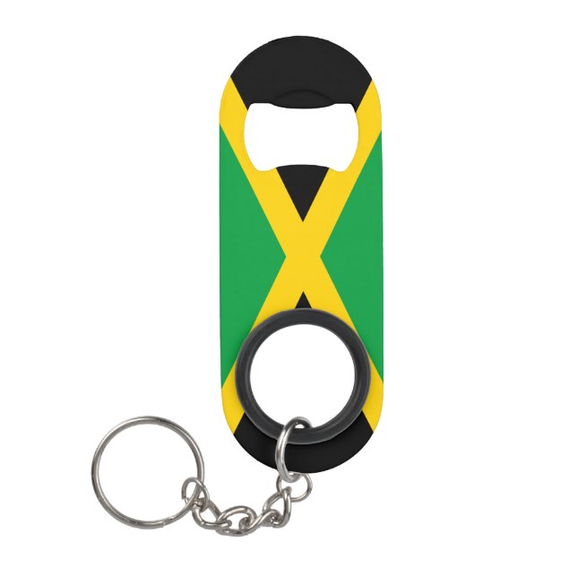 Abrebotellas De Llavero Bandera de Jamaica verde amarillo negro patriótico (Anverso)
