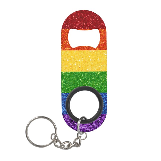 Abrebotellas De Llavero Bandera del orgullo gay Purpurina LGBT (Anverso)