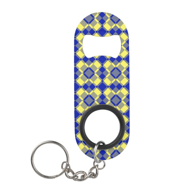 Abrebotellas De Llavero Blue Yellow Checker Argyle Pattern (Anverso)
