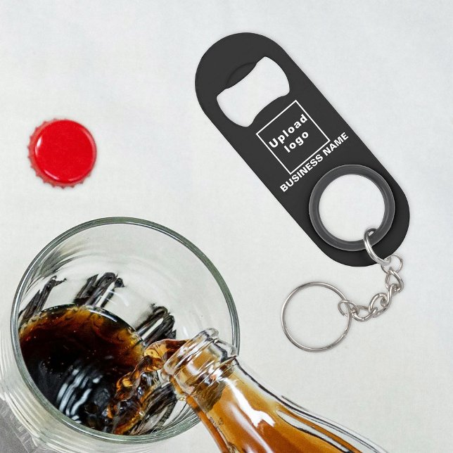 Abrebotellas De Llavero Business Black Keychain y Bottle Opener (Your business name and logo on black bottle opener with keychain.)