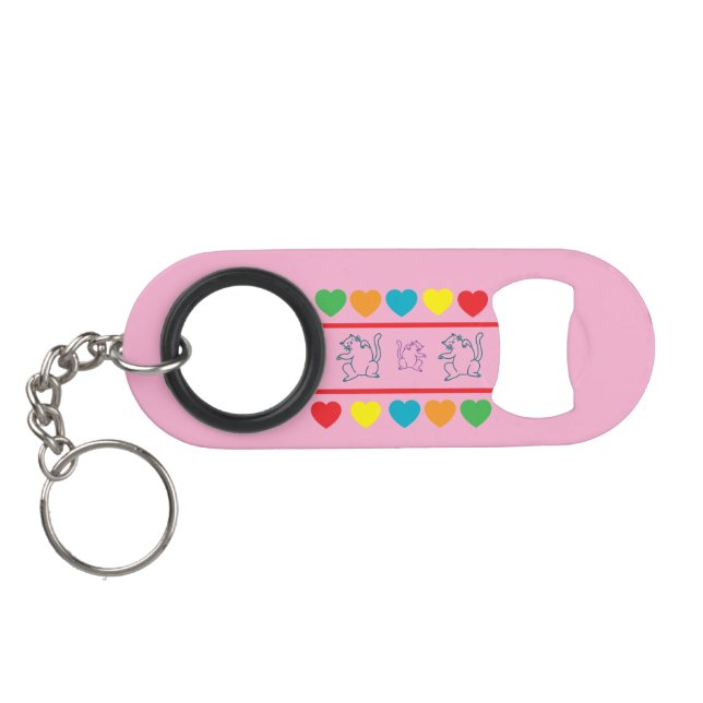 Abrebotellas De Llavero Cats & Rainbow Hearts Pink Bottle Opener Keychain (Reverso Horizontal)