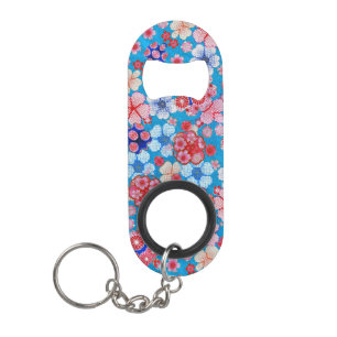 Abrebotellas De Llavero Chirimen floral en cascada azul