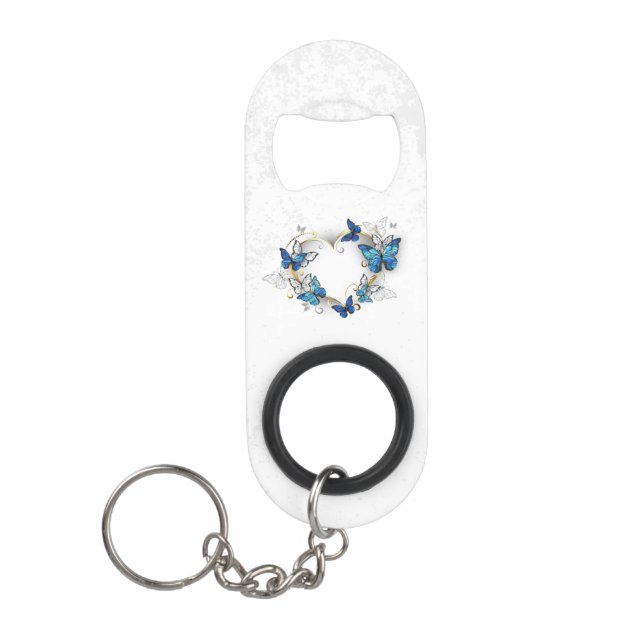 Abrebotellas De Llavero Corazón de joyas con mariposas Morfo (Anverso)