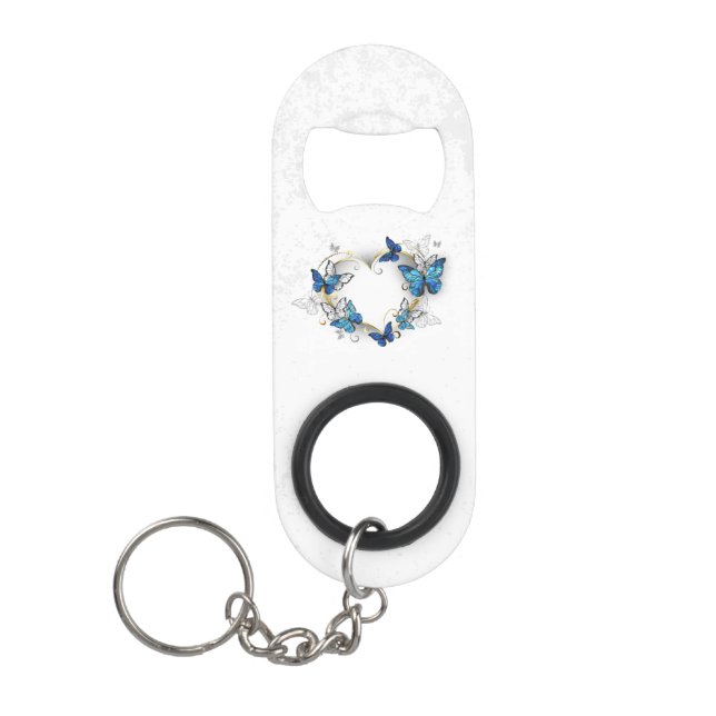 Abrebotellas De Llavero Corazón de joyas con mariposas Morfo (Anverso)