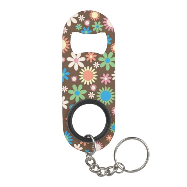 Abrebotellas De Llavero Cute Flower Power Pattern Brown (Reverso
)